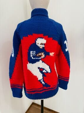 VTG 70s Cowichan Knitted L Sweater Cardigan Football Talon Patriots Giants NFL